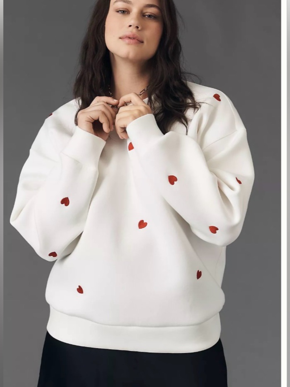 English Factory Anthropologie Oversized Heart Icon Sweater|white /Red~3X